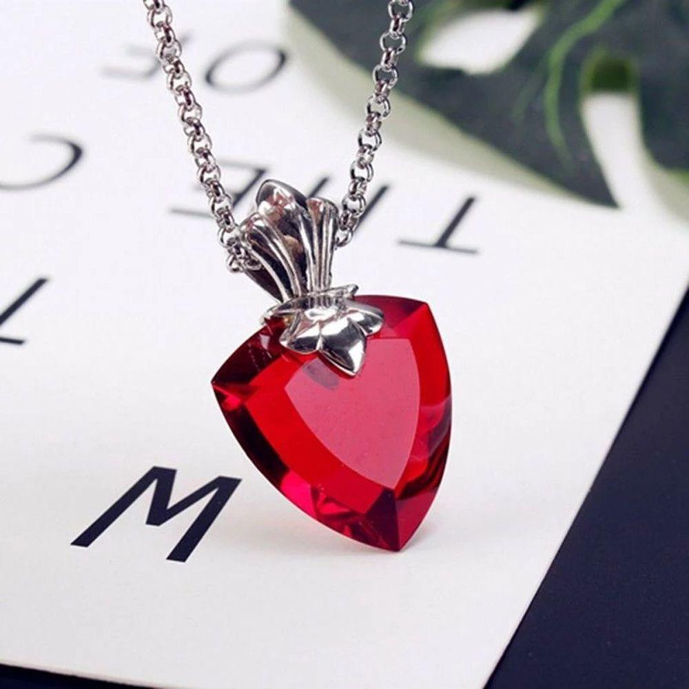 Mxbeauty Woman Anime Necklaces Elegan Manis Hati Merah Kristal Berlian Imitasi Tetap Malam Necklaces