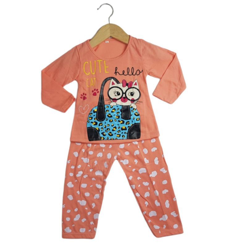 SETELAN BAJU ANAK PEREMPUAN NEW SIKUNING MOTIF HELLO CAT 2-6 TAHUN