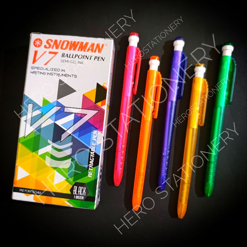 

Pen ballpen snowman crystal V7 0.7 mm tinta hitam . 12 unit