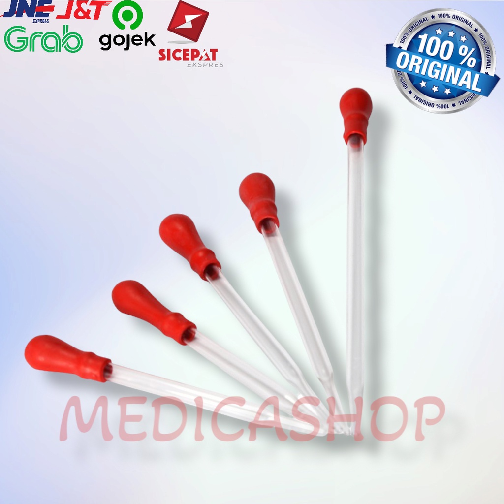 Pipet Tetes Kaca Pendek Merah isi 100