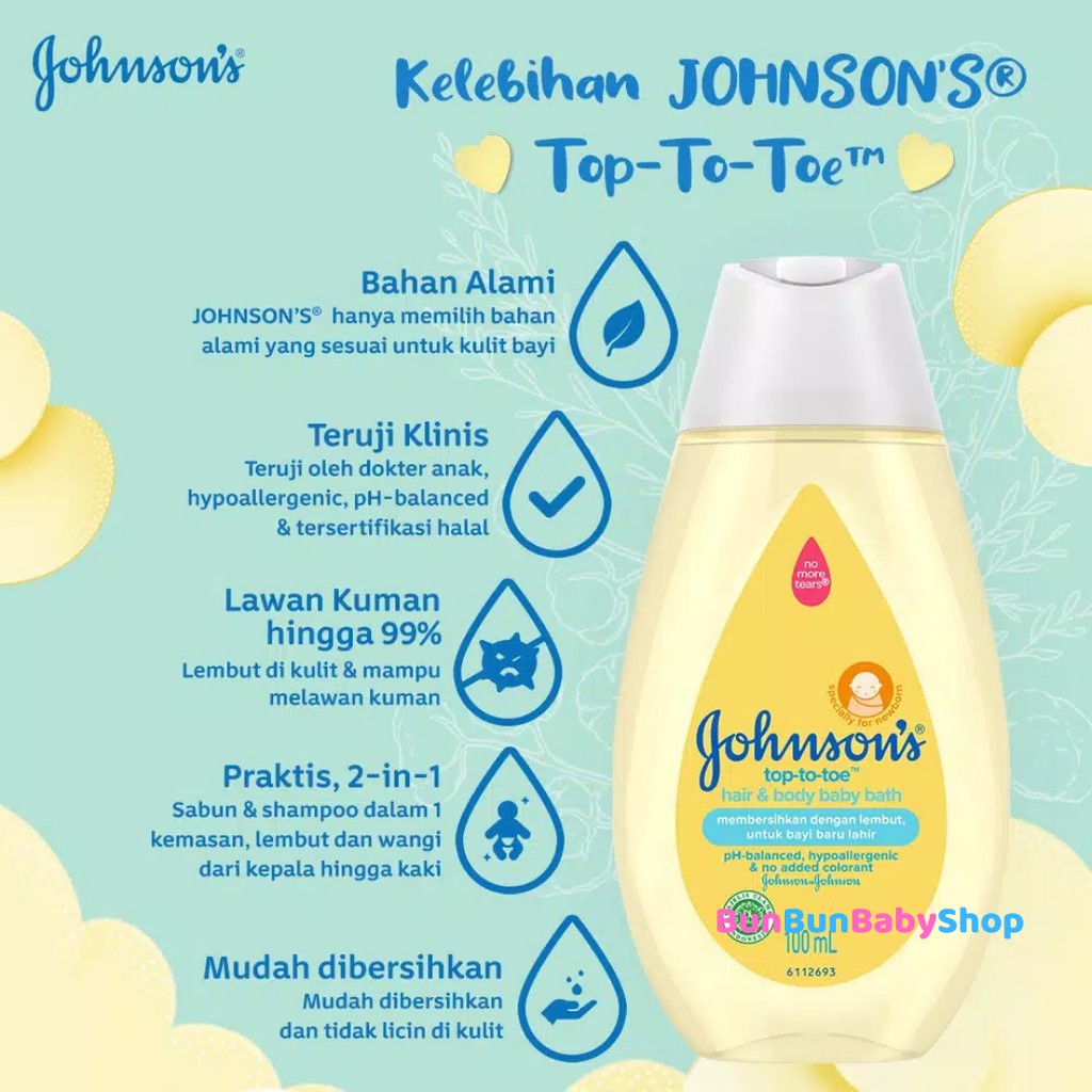 100ml Johnson’s Hair &amp; Body Baby Bath New Born Perlengkapan Mandi Bayi Baru Lahir Sabun Perawatan