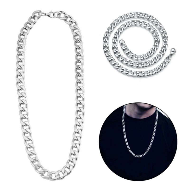 Kalung Korea Hip Hop Rantai Besar Silver Pipih Korean Punk Big Chain Necklace