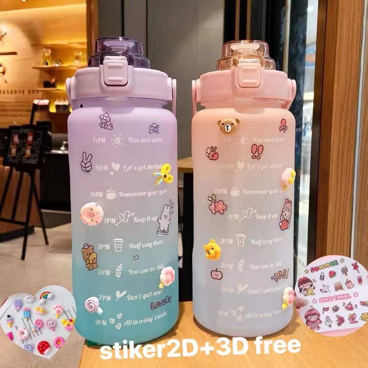 Botol Minum Gemoy Kotak 1.5L Botol Gym Botol Viral FREE STIKER 2D &amp;3D