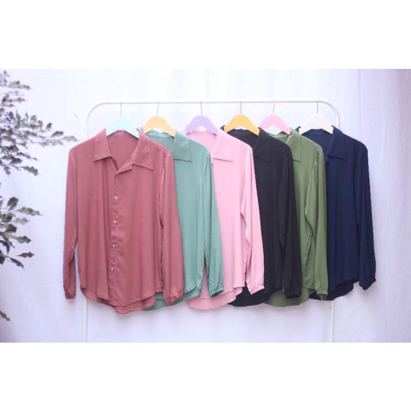 Kemeja Rayon Cewe Polos Tangan Panjang