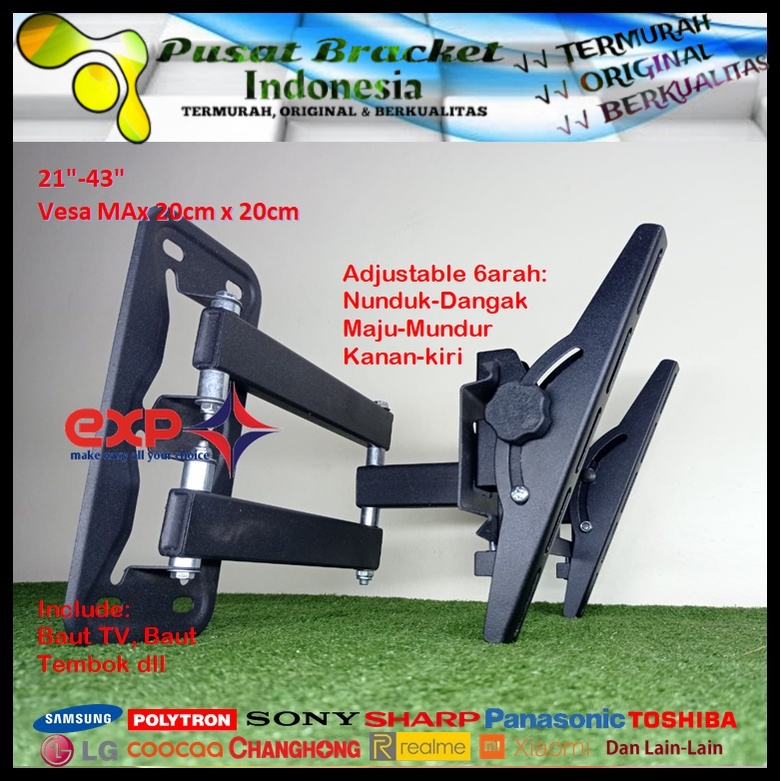 Bracket TV POLYTRON 14 s/d 40 inch 6 ARAH FULL BESI SUPER KOKOH GARANSI 100% ORI