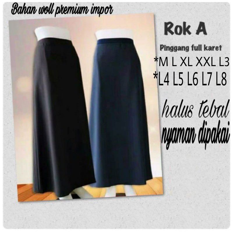 ROK KANTOR PINGGANG KARET ROK GURU ROK KERJA A-LINE ROK A SUPER JUMBO L5 L6 L7 L8-Navy