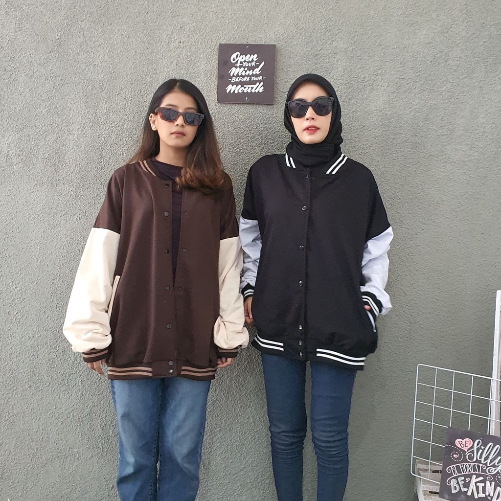 Jaket Varsity  Baseball Classic Oversize Polos Pria Wanita