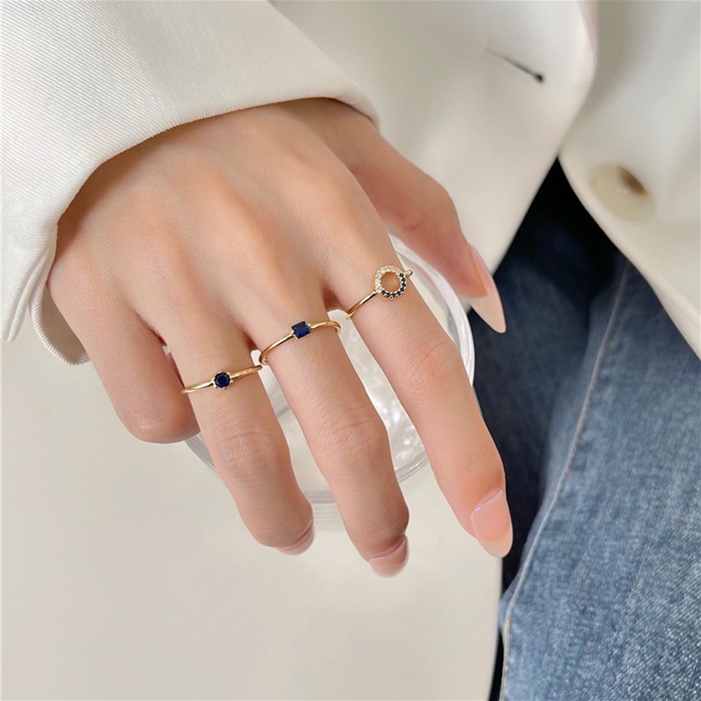 3 Pcs/set Ins Cincin Baja Tahan Karat bertatahkan Berlian | Set Kombinasi Fashion Gadis Cahaya Mewah High Sense