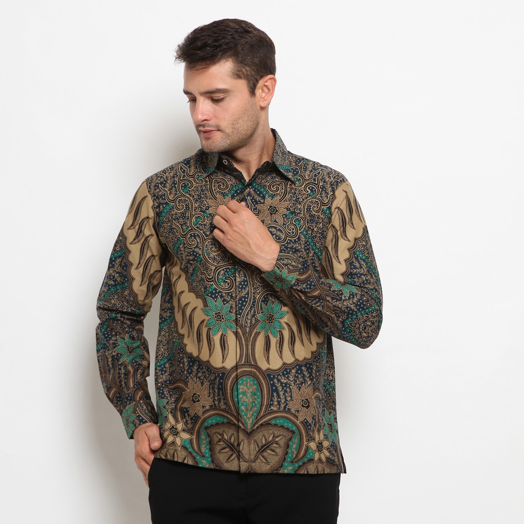 Praja Batik Trisakti - Kemeja Batik Pria Lengan Panjang Biru Hijau Reguler Fit