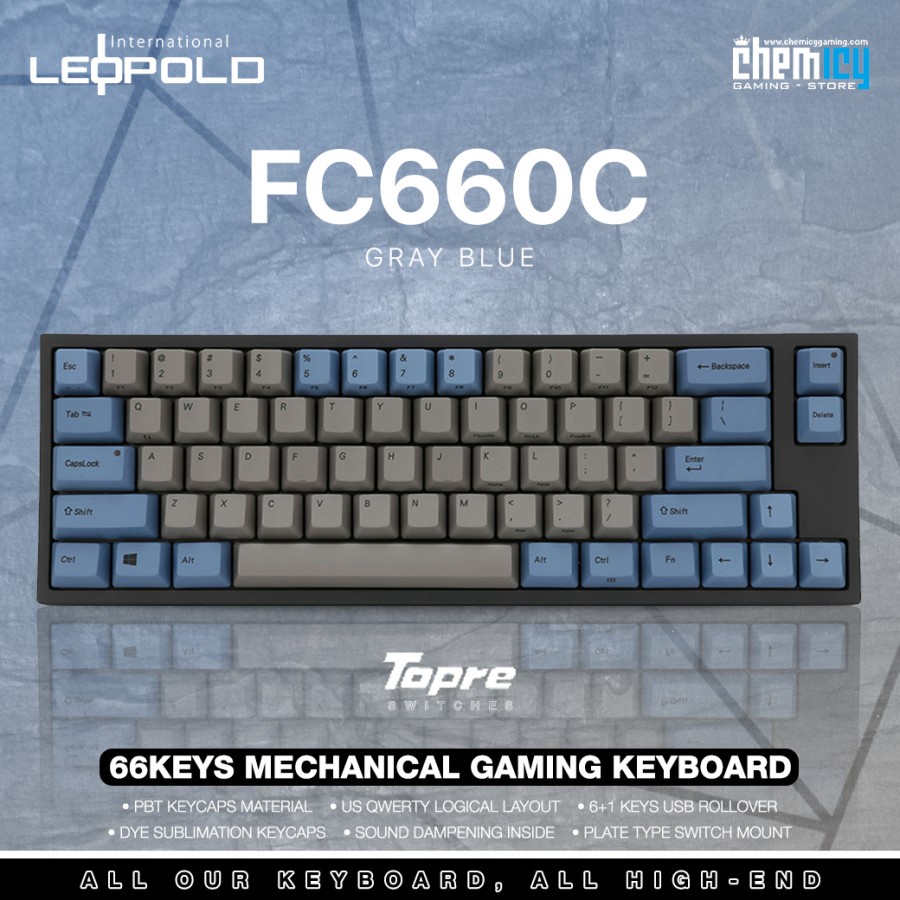 Leopold FC660C Grey Blue Dye Sub PBT Mechanical Gaming Keyboard