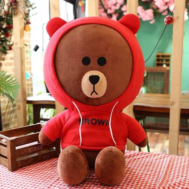 BONEKA LINE BROWN JAKET MERAH 50CM