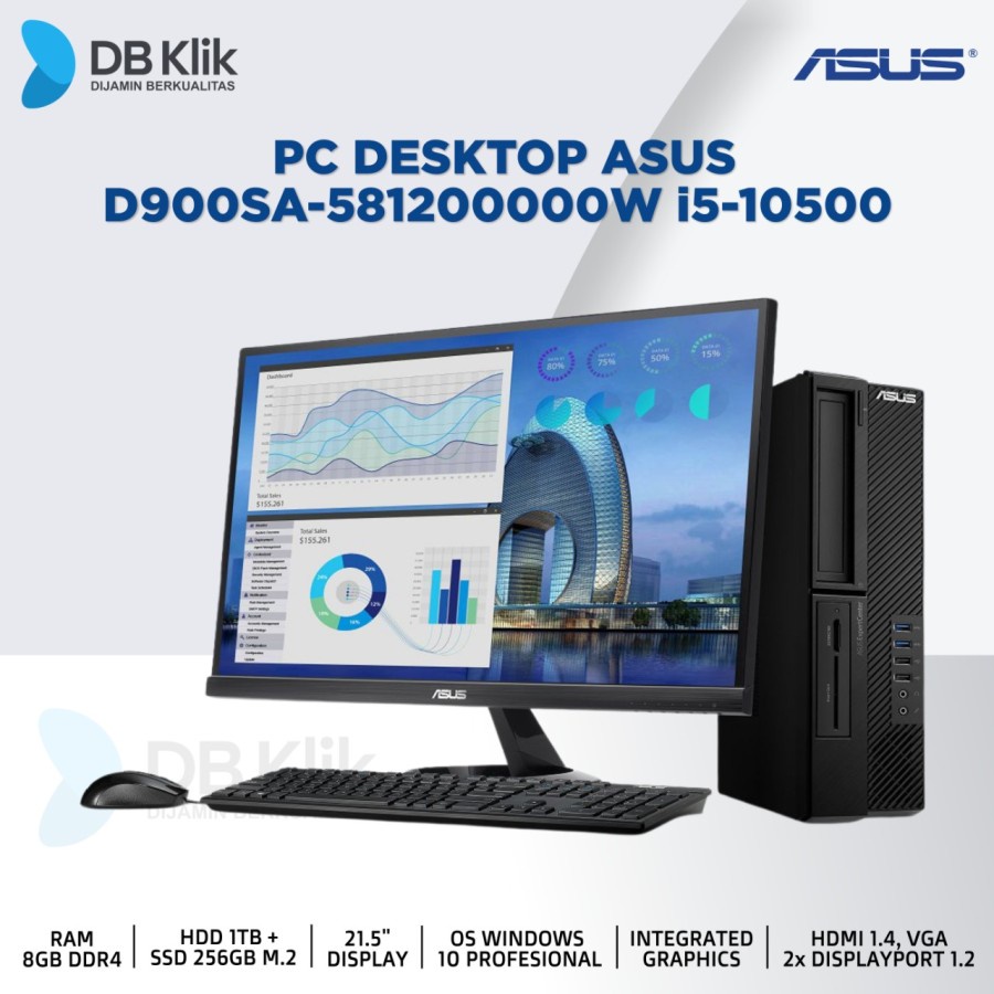 PC Desktop ASUS D900SA-581200000W i5-10500 8GB 1TB+256GB | W10 PRO 21.5&quot;