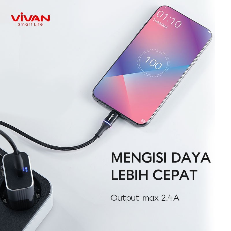 VIVAN VDC100 Kabel Type C 3A LED Light Quick Charge 1M - Garansi Resmi 1 Tahun ORIGINAL