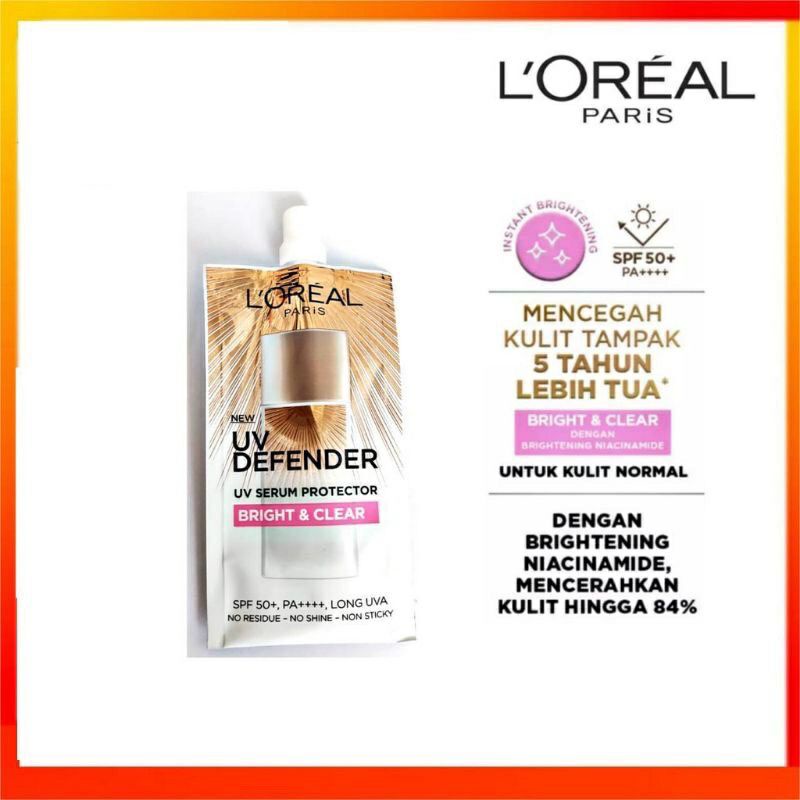 LOREAL SUNSCREEN UV DEFENDER SPF 50 SACHET BRIGHT & CLEAR - LOREAL UV DEFENDER SACHET - LOREAL