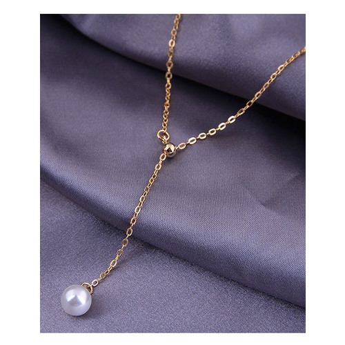 LRC Kalung Fashion Golden Pearl Pendant Tassel Alloy A62453