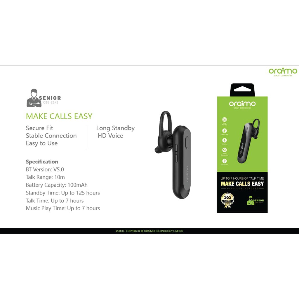 HANDSFREE EARPHONE ORAIMO WIRELESS OEB-E34S