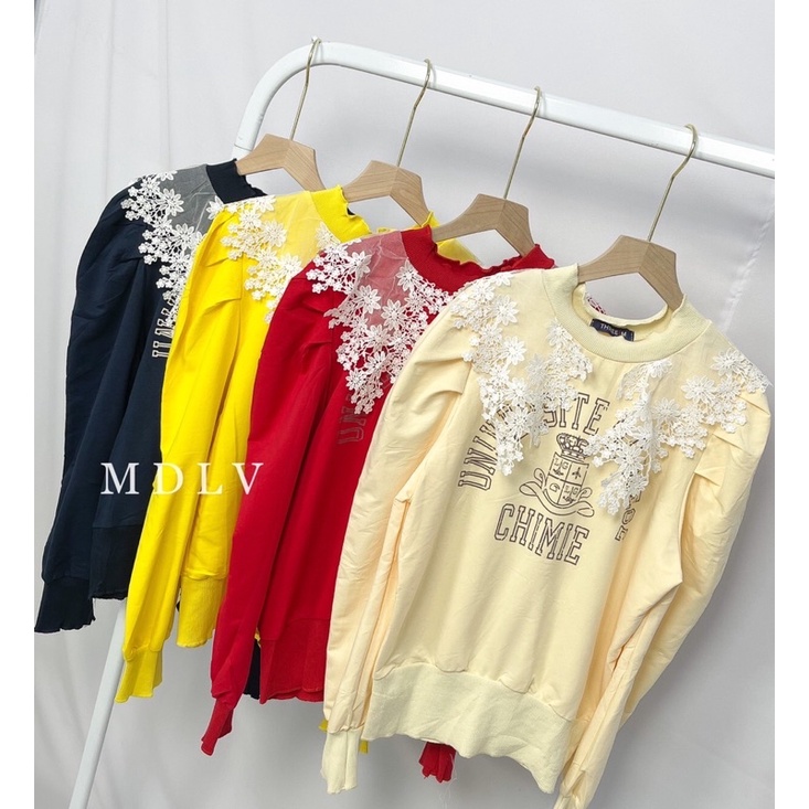 MDLV ~ 2178 FLAVIA LACE SWEATER ATASAN KOREA SWEATER BABYTERRY BLOUSE LACE FASHION IMPORT