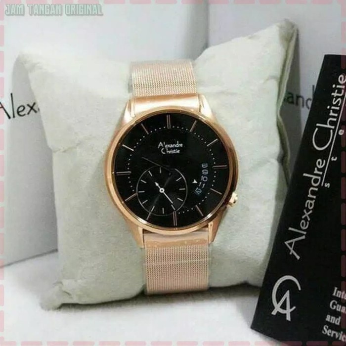 Jam tangan pria Alexandre Christie AC 8519 AC8519 rosegold black Original