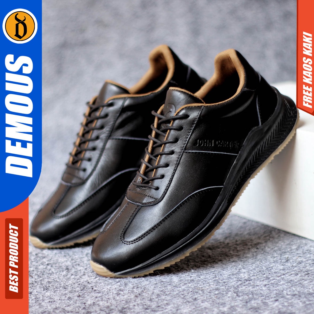 Demous Sepatu Kasual Pria Sneakers Kulit Asli Sporty Casual Kerja Hitam Sparta