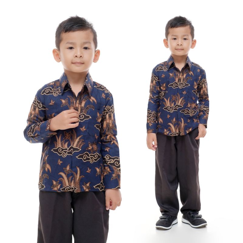 BAJU BATIK COUPLE AYAH DAN ANAK LAKI-LAKI MOTIF BAMBU NAVY TERLARIS / BATIK JUMBO/COD