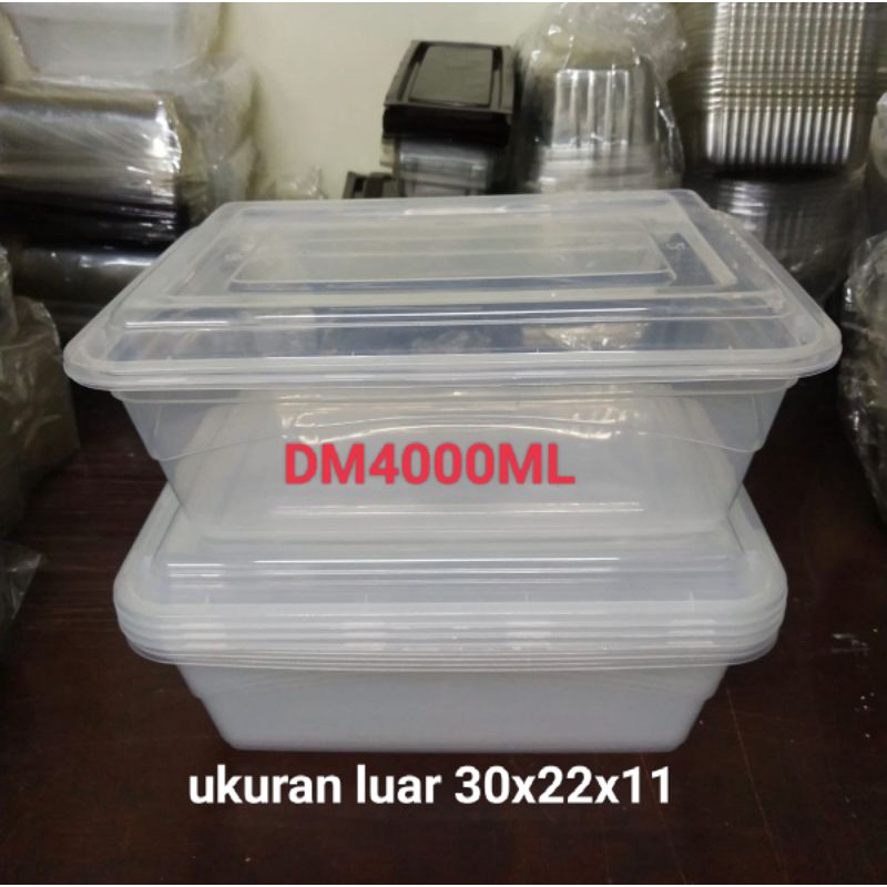 Kotak Makanan Plastik FoodGrade Thinwall DM 4000ML ISI 10PCS Alas dan Tutup