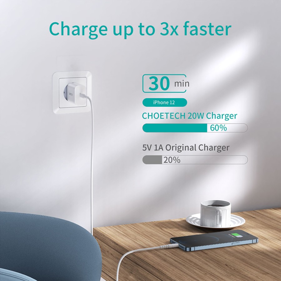 Wall charger Choetech Usb type c pd 3.0 20w 3A fast charging pd5005 - Travel charger