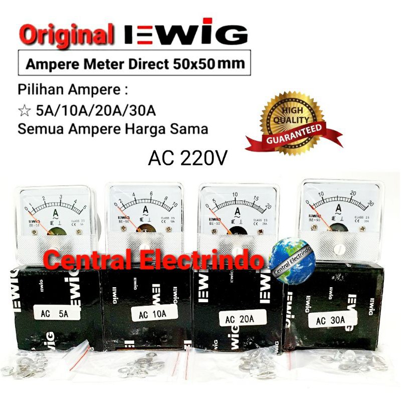 Ampere Meter Analog Direct EWIG 50x50mm AC 220V.