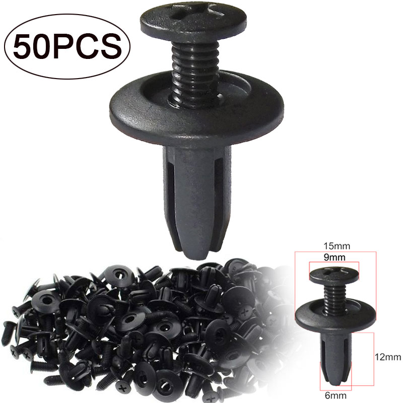 50 Pcs Klip Rivet Tekan Bahan Plastik Warna Hitam Ukuran 6mm Untuk Panel Pintu Mobil Toyota Honda