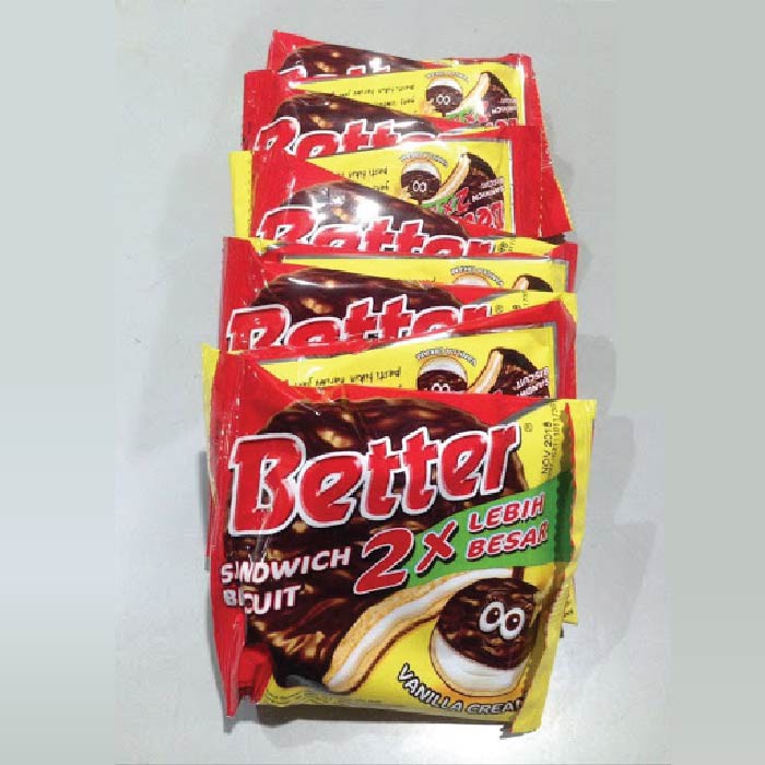 

Better sandwich biscuit Biskuit Sandwich Better rasa Coklat Vanila isi 12pcs