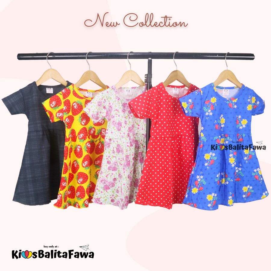 Dress Thalia 1-2 Tahun / Dres Lengan Baju Tidur Balita Anak Perempuan Adem Kaos Harian Cewek Murah