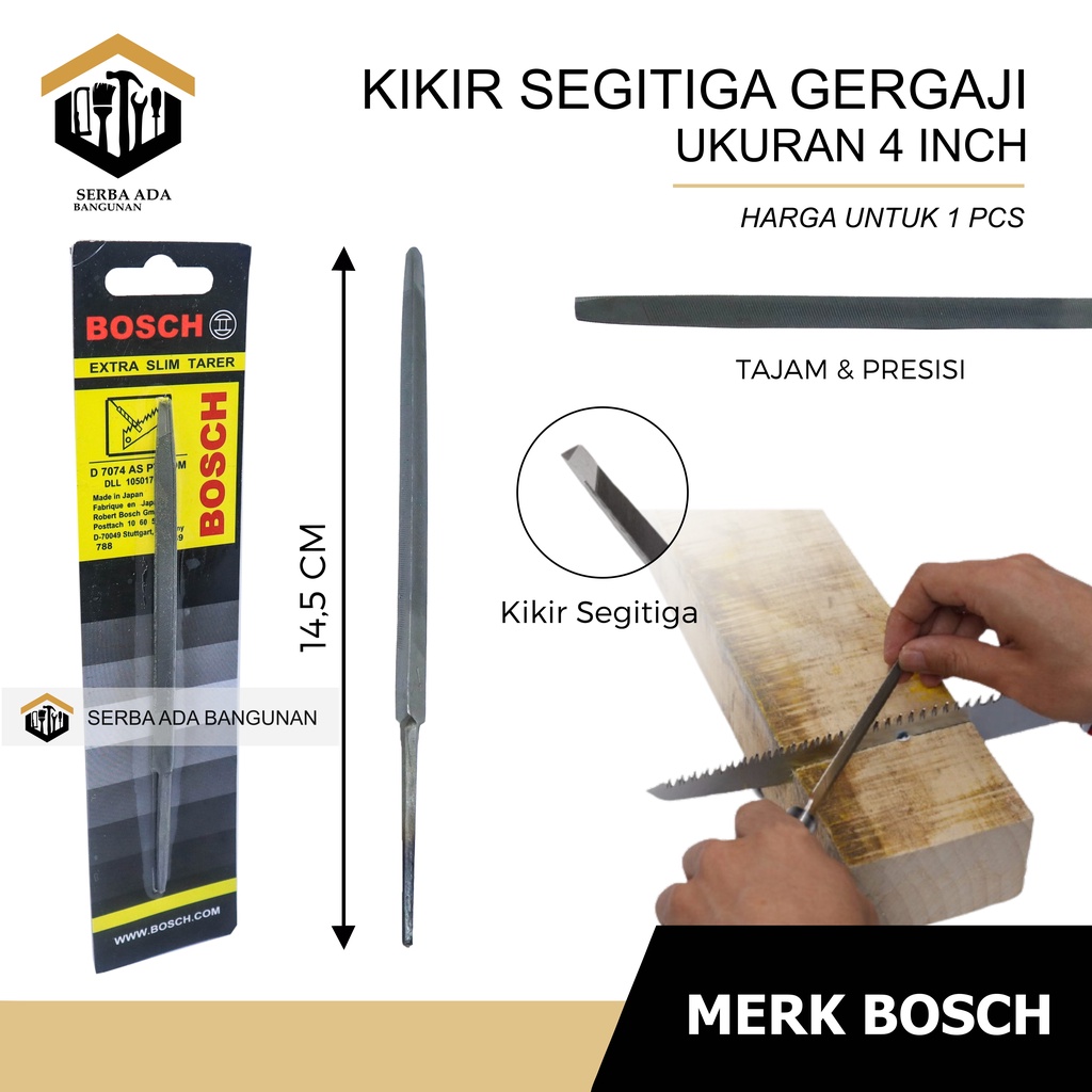 Kikir Segitiga Kikir Gergaji Kikir Segitiga Gagang Kayu 4 inchi/ Alat asah gergaji