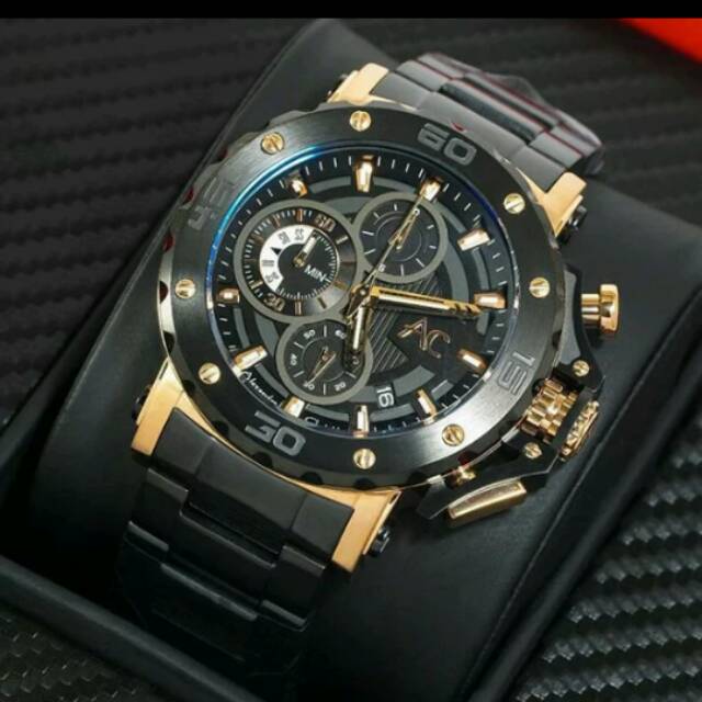 Jam tangan Alexandre Christie AC 9205 rantai black rose gold