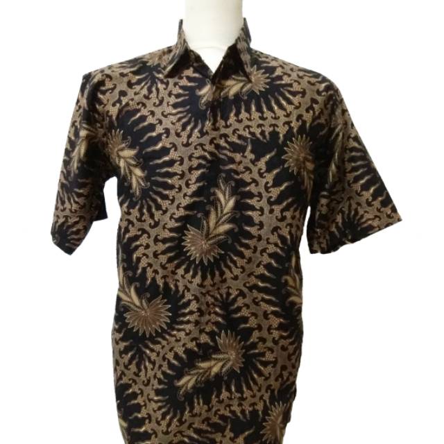Kemeja Batik Pria motif daun Kecil hitam