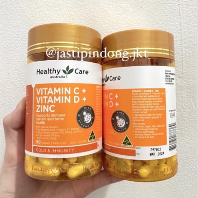 Healthy Care Vitamin C + Vitamin D / D3 + Zinc 3in1 Multivitamin Immune Booster Import