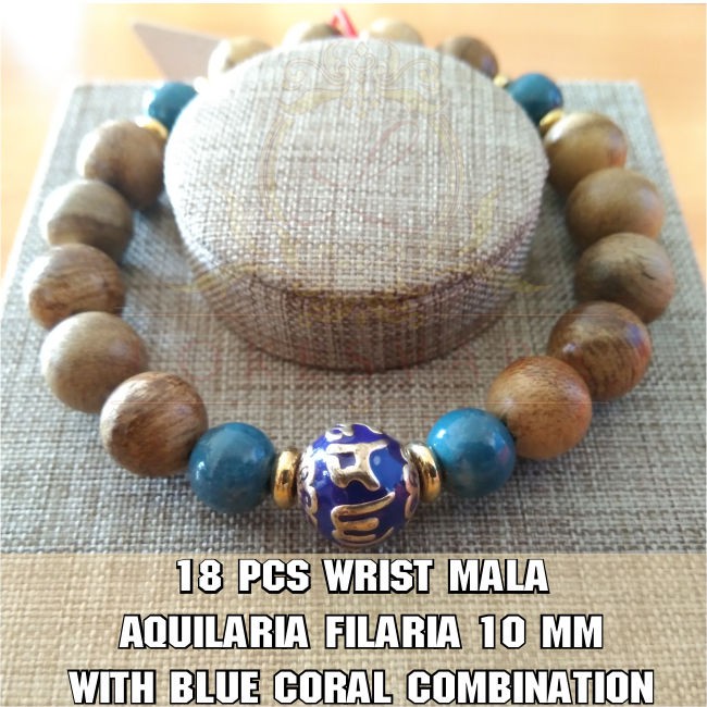 Gelang Gaharu Aquilaria Filaria 10 mm With Blue Coral Combinatin