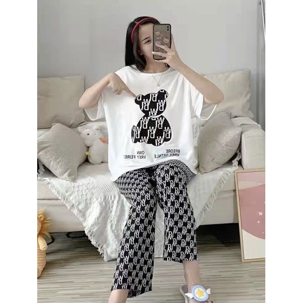 BEBIDOL REMAJA DEWASA PIYAMA IMPORT BAJU TIDUR POOH ELMO MICKEY TSUM HELLO KITTY CP KOREA LEISURE VOGUE-🐾CP-OB037 BEAR