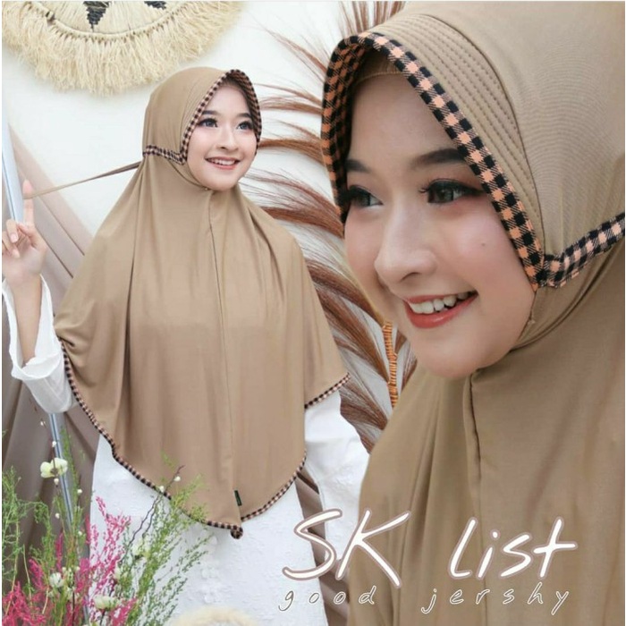 TERBARU         KERUDUNG INSTAN / JILBAB SERUT LIST KOTAK JERSEY JUMBO