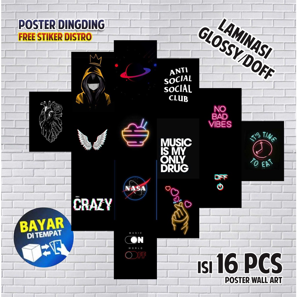Hiasan dinding poster kamar 1 Paket 16 PCS ukuran A6 poster #abstrack dark |POSTER DINDING KAMAR KER