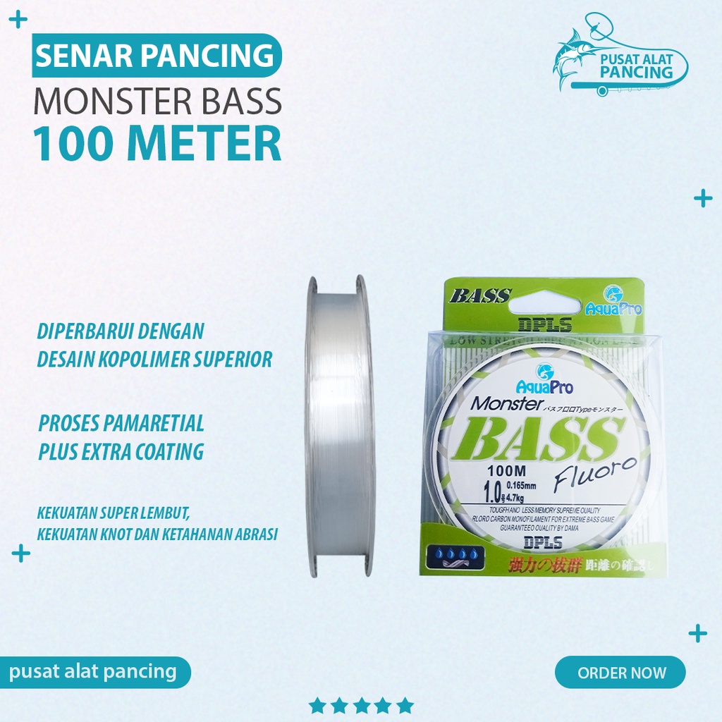 Senar Pancing Monster Bass 100M Tali Pancing Brand AquaPro Senar Monster Bass Fluoro Japan Fishing line Nylon Premium Quality