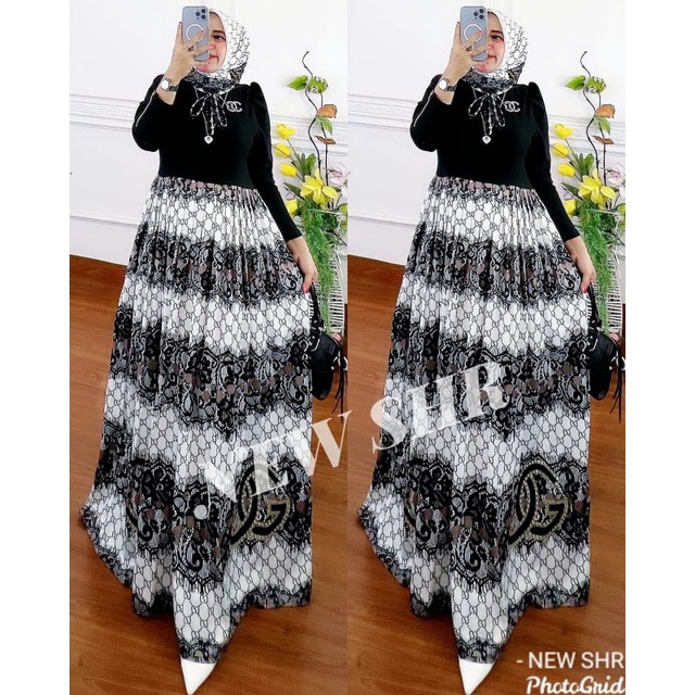 NEW SHR MAXI DRESS KAOS RAJUT MIX SCUBA BY SYAHIRA ORIGINAL