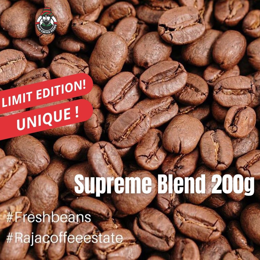 

RAJA COFFEE ESTATE SUPREME BLEND 200G KOPI BIJI BUBUK ARABIKA ACEH GAYO JAMIN FRESH ROAST