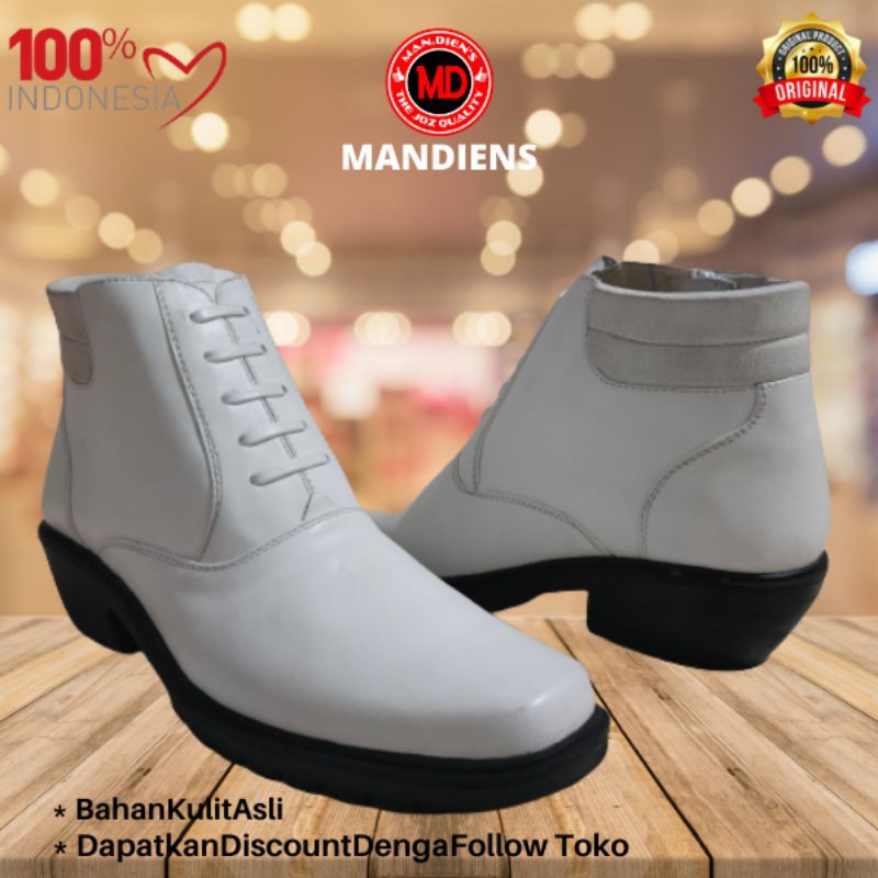 MANDIENS SJK173PTH -Sepatu Boots Kulit Putih Asli Medali - Sepatu Kulit Pdh Tni Polri Perwira Paskib