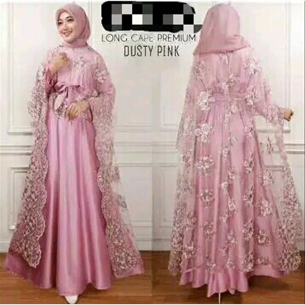 Murah Maxi Maxy Long Dress Hijab Gamis Gaun Pesta Cape Brukat Brokat Panjang 3 Dimensi Bk