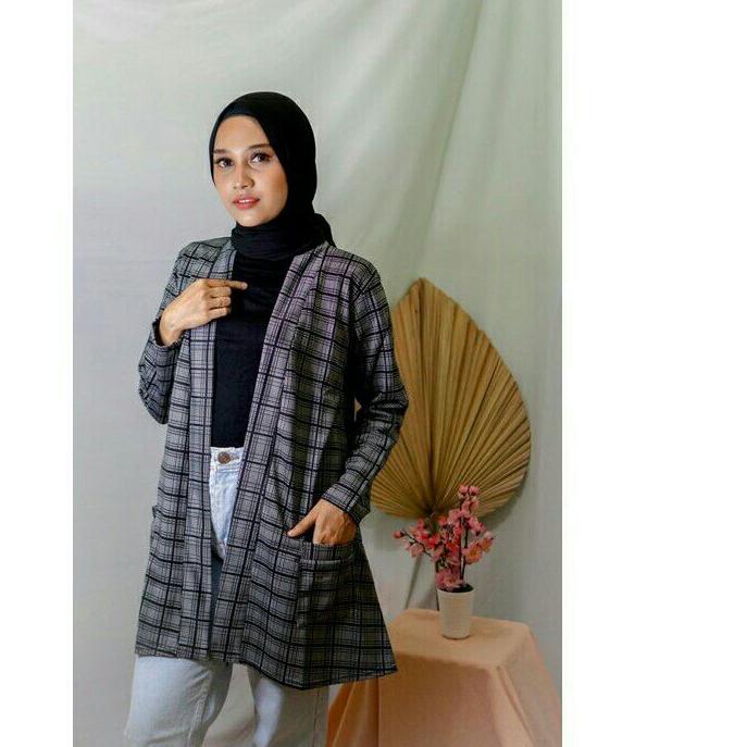 NEW CARDIGAN WANITA [DF 8822] CARDIGAN LENGAN PANJANG MOTIF KOTAK