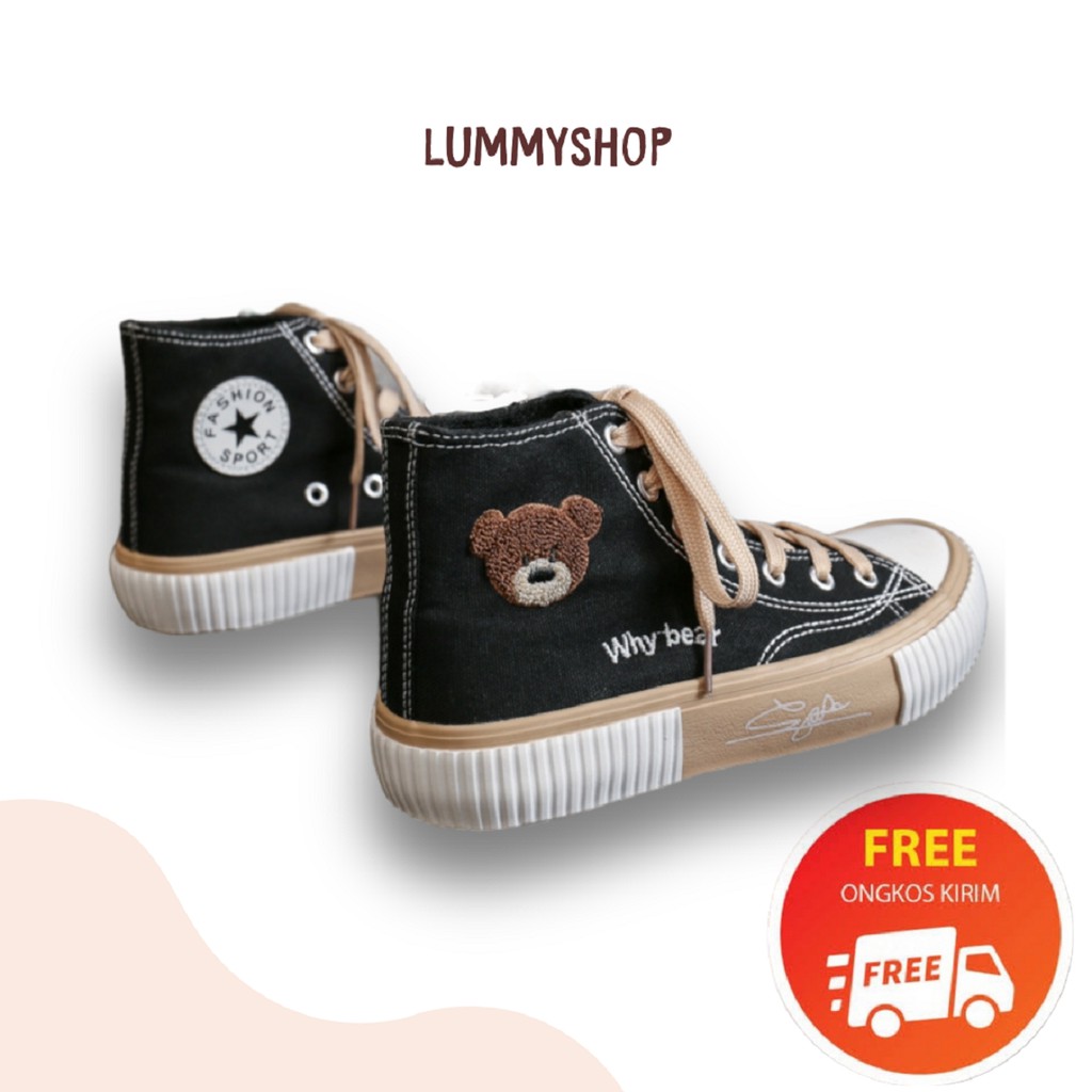 LUMMYSHOP SEPATU WANITA WHY BEAR IMPORT BLACK