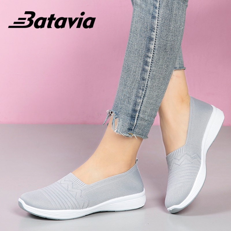 (COD)Batavia Shoes Sepatu Flat Wanita Rajut Terbaru Sepatu flat slip-on berkualitas tinggi yang lembut dan bernapas A163