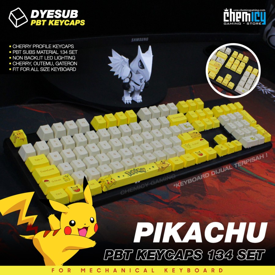 Pokemon Pikachu PBT Dyesub 134 Set Keycaps Cherry Profile