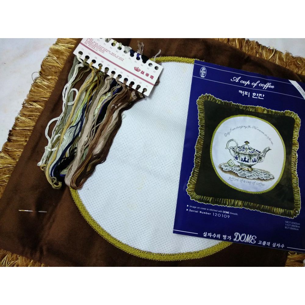 DISKON Paket Sulam Kristik Sarung Bantal DOME 120109 A Cup Of Coffee Cangkir