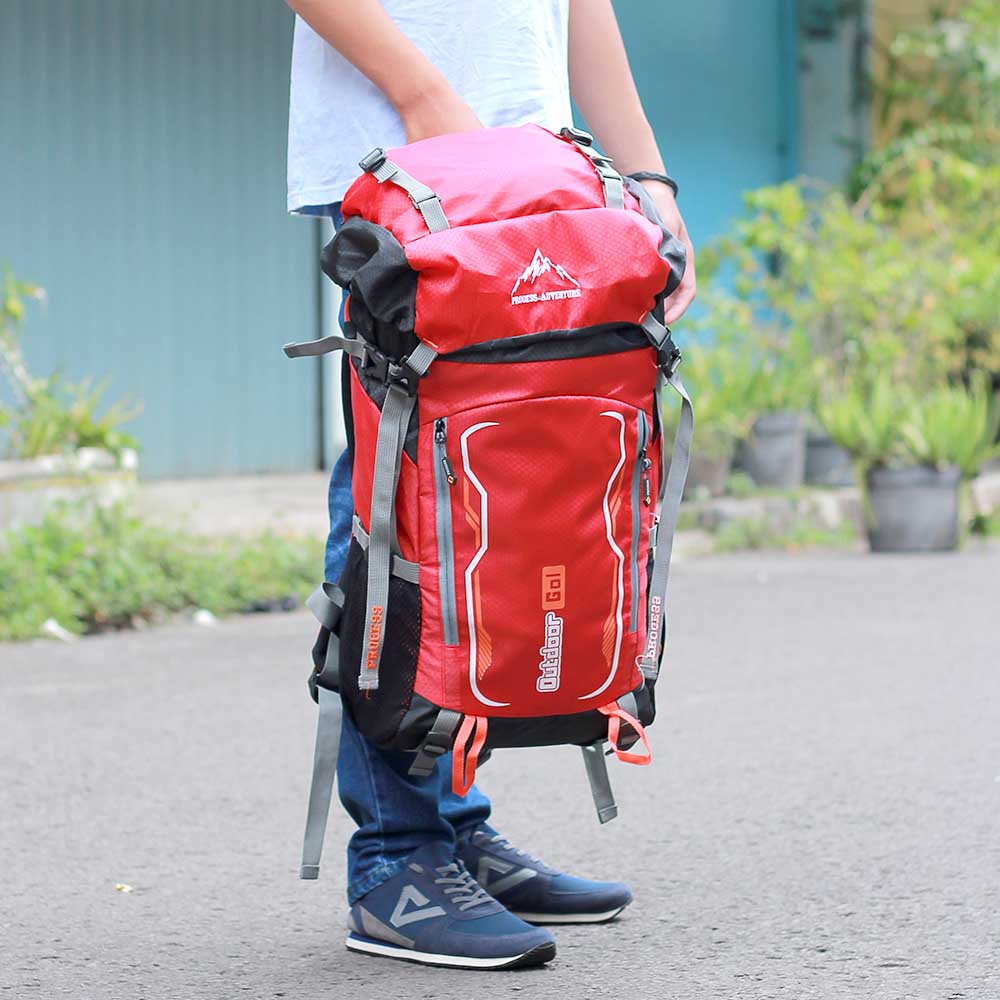 Justrue Lupus Tas Gunung 60 Liter Ransel Keril 60L Merah 122