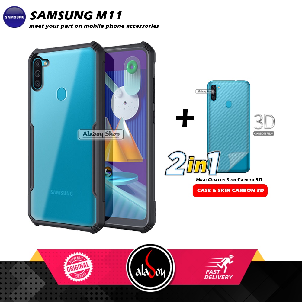 Case Samsung M11 Armor Fusion Transparent Casing Free Skin Carbon 3D